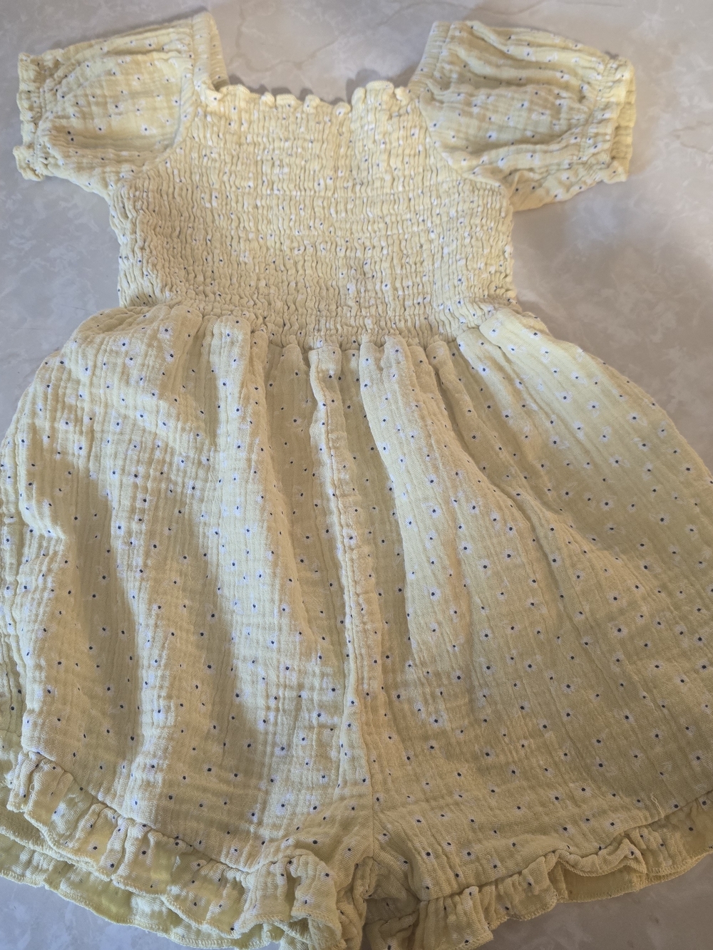 Gerber Pale Yellow Smocked Dot Romper Dress